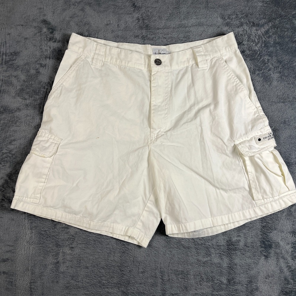 Calvin Klein Jeans Cargo Shorts Womens 12 Beige Denim Flat Front Utility Pockets